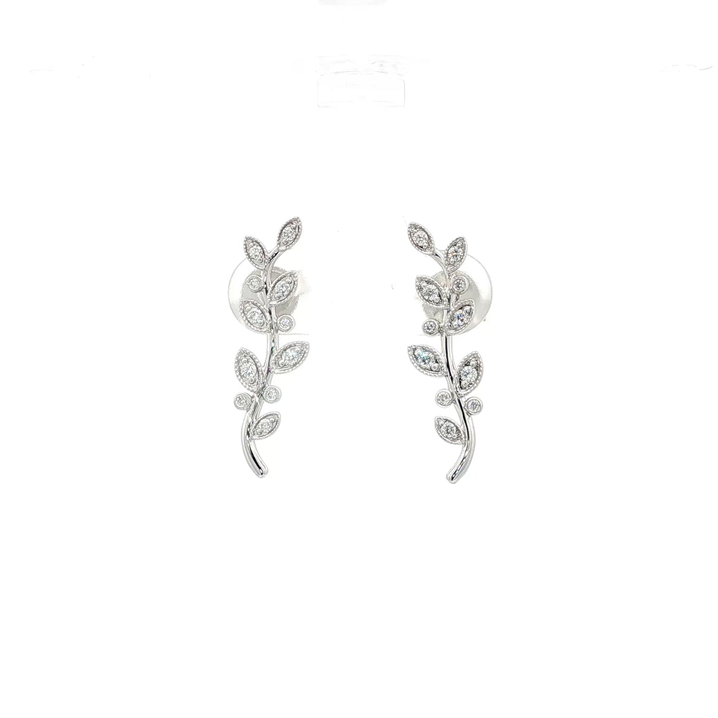 18kt White Gold Olive Branch Drop Earrings