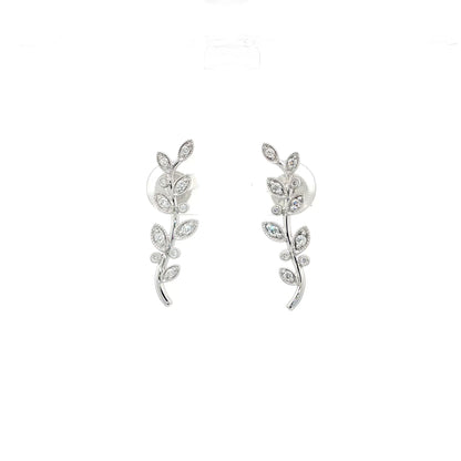 18kt White Gold Olive Branch Drop Earrings