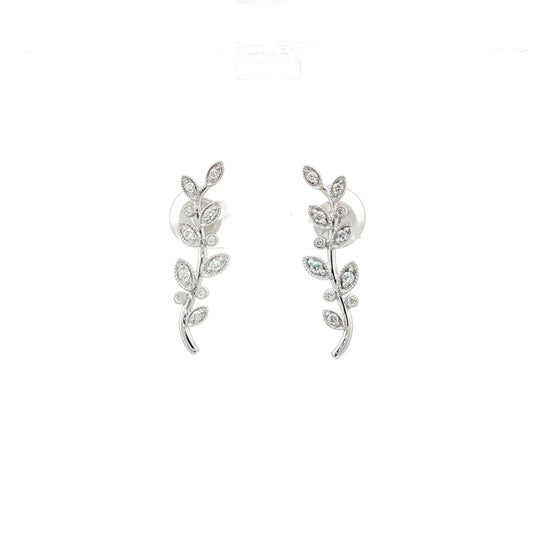 18kt White Gold Olive Branch Drop Earrings