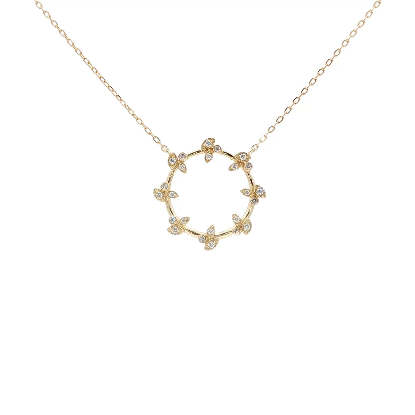 18kt Yellow Gold Olive Leaf Circle Pendant