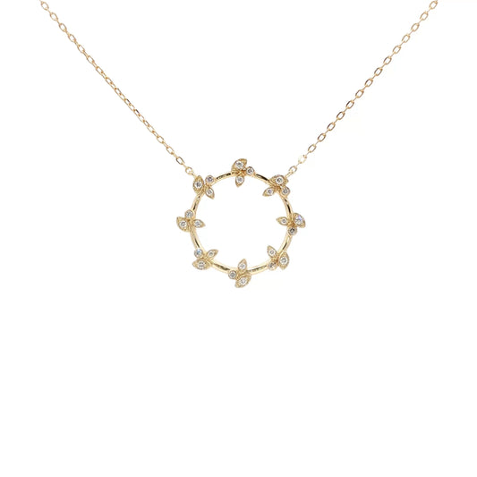 18kt Yellow Gold Olive Leaf Circle Pendant