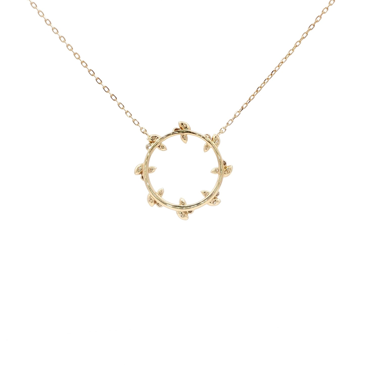 18kt Yellow Gold Olive Leaf Circle Pendant