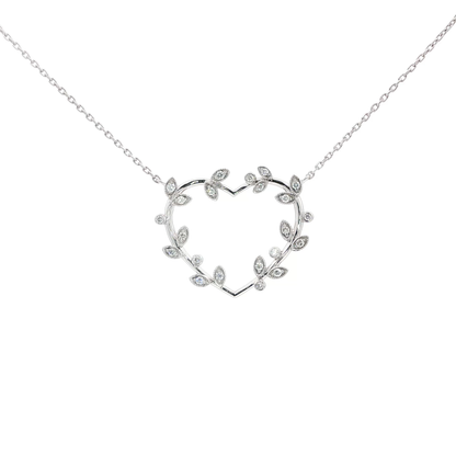 18kt White Gold Heart Olive Branch Pendant