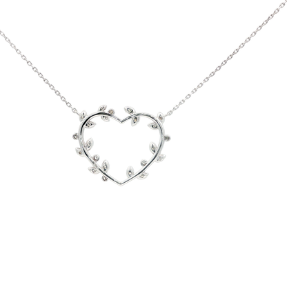 18kt White Gold Heart Olive Branch Pendant