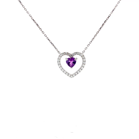 18kt White Gold Amethyst Pendant Necklace, .26ctw Amethyst, .46ctw Diamonds