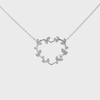 18kt White Gold Heart Olive Branch Pendant