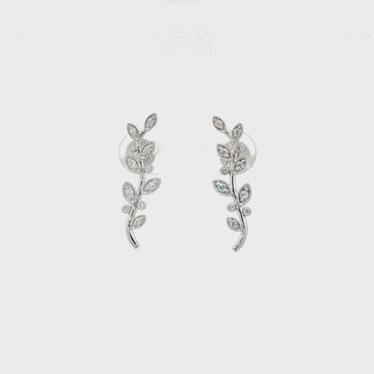 18kt White Gold Olive Branch Drop Earrings
